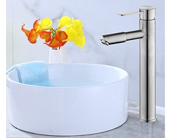 Vòi Lavabo nóng lạnh (trụ tròn, vòi thẳng, đầu xoay 360, chân cao) SUS304 - Cao cấp HVMMA ITALIA